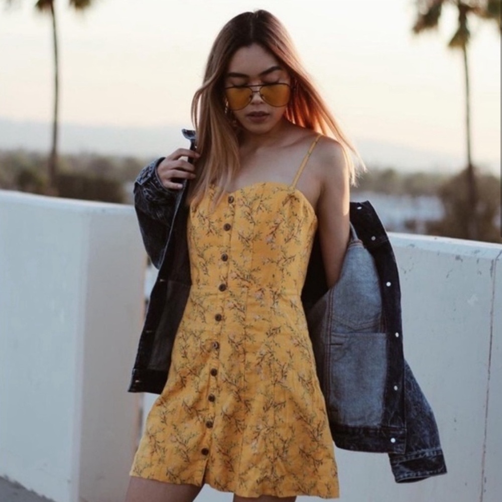 Kimchi Blue, Yellow Floral Print Mini Dress from Urban Outfitters